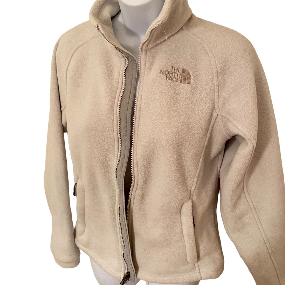 THE NORTH FACE FLEECE JACKET IVORY & GRAY FULL ZIP WITH POCKETS WOMENS XS - Picture 3 of 16